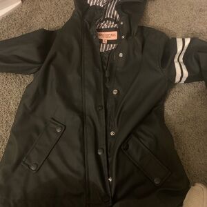 Urban Republic Black Hooded Utility Jacket with Striped Sleeve